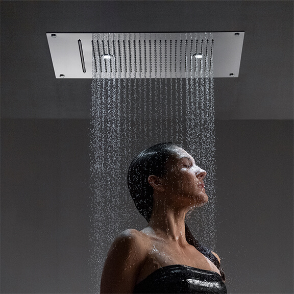 Shower system with light incorporated in the showerhead Lumina